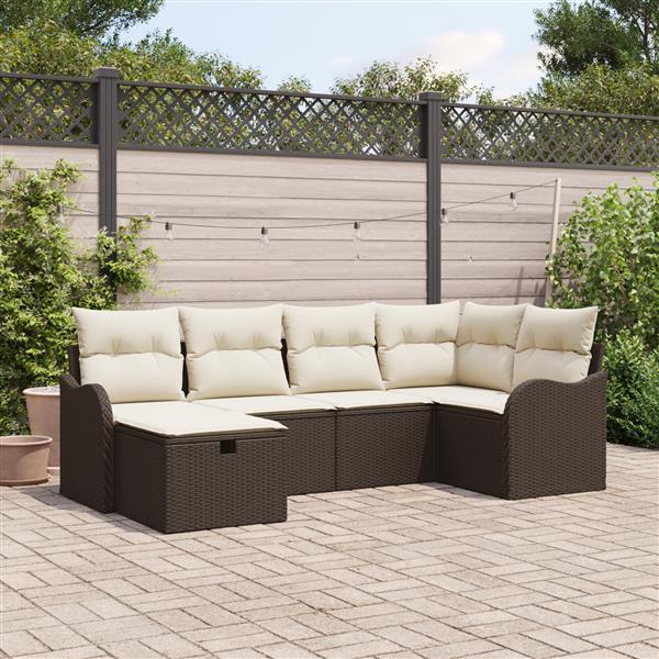 Grote foto vidaxl 6 delige tuinbankenset met kussens poly rattan bruin tuin en terras tuinmeubelen