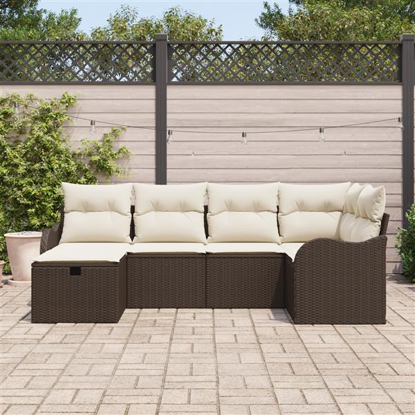 Grote foto vidaxl 6 delige tuinbankenset met kussens poly rattan bruin tuin en terras tuinmeubelen