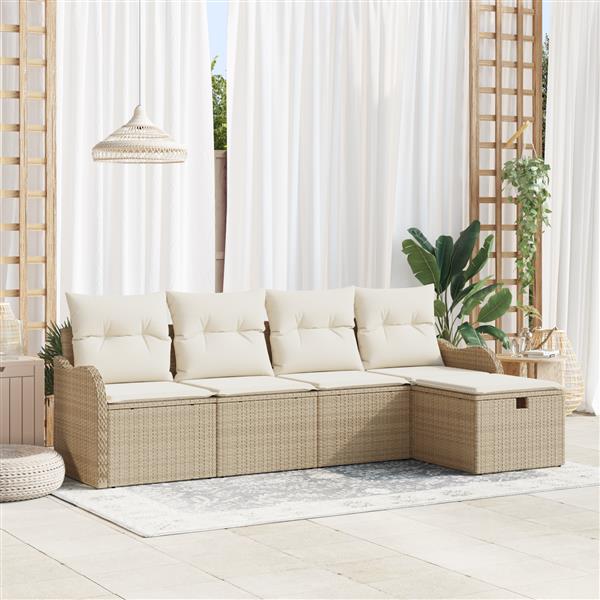 Grote foto vidaxl 5 delige tuinbankenset met kussens poly rattan beige tuin en terras tuinmeubelen