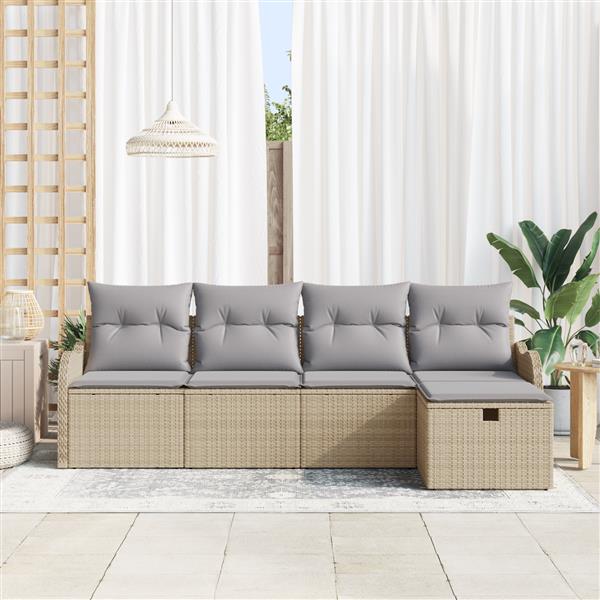 Grote foto vidaxl 5 delige tuinbankenset met kussens poly rattan beige tuin en terras tuinmeubelen