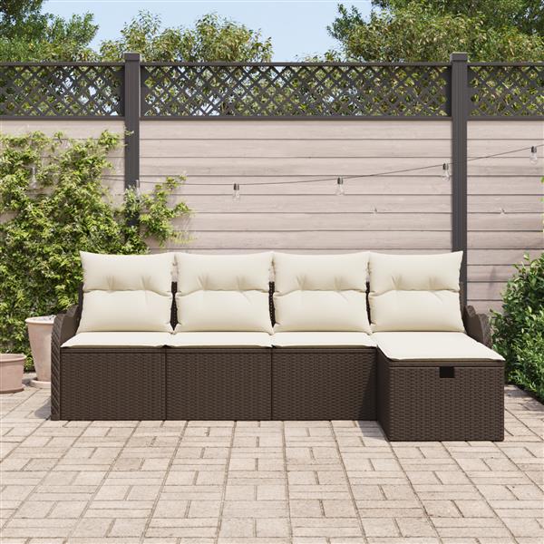 Grote foto vidaxl 5 delige tuinbankenset met kussens poly rattan bruin tuin en terras tuinmeubelen