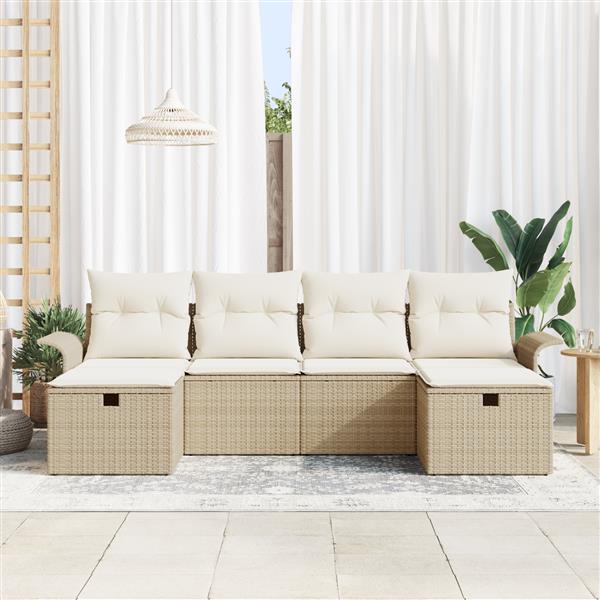 Grote foto vidaxl 6 delige tuinset met kussens in beige poly rattan tuin en terras tuinmeubelen
