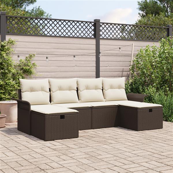 Grote foto vidaxl 6 delige tuinset met kussens bruin poly rattan tuin en terras tuinmeubelen