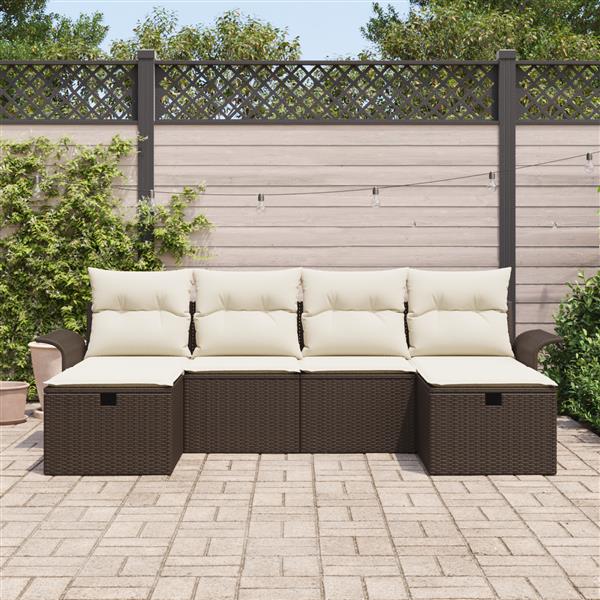 Grote foto vidaxl 6 delige tuinset met kussens bruin poly rattan tuin en terras tuinmeubelen