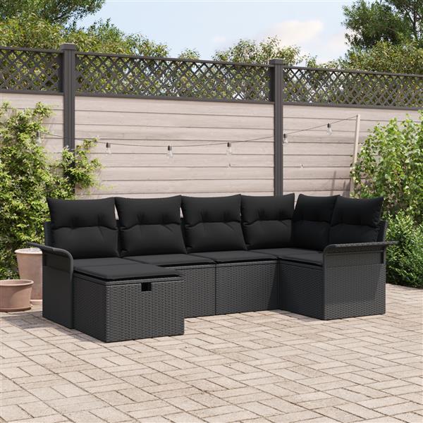 Grote foto vidaxl 6 delige tuinset met kussens in zwart poly rattan tuin en terras tuinmeubelen