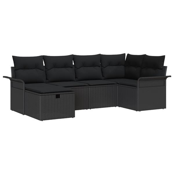 Grote foto vidaxl 6 delige tuinset met kussens in zwart poly rattan tuin en terras tuinmeubelen