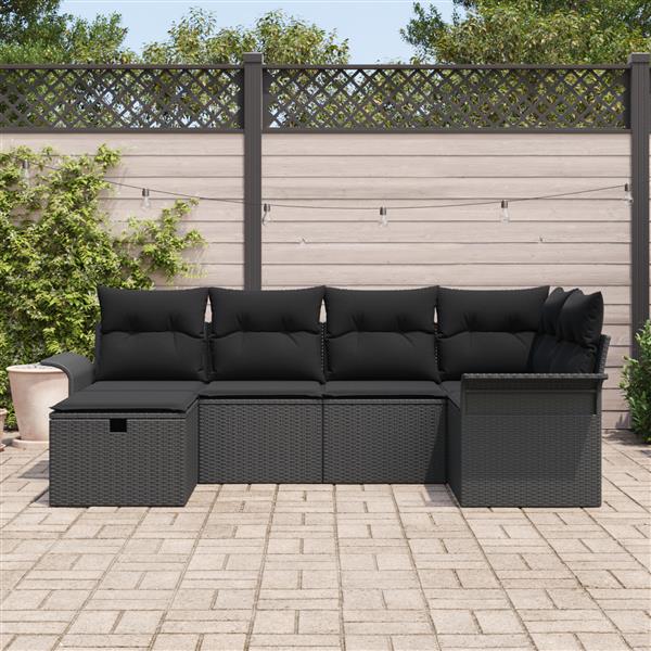 Grote foto vidaxl 6 delige tuinset met kussens in zwart poly rattan tuin en terras tuinmeubelen