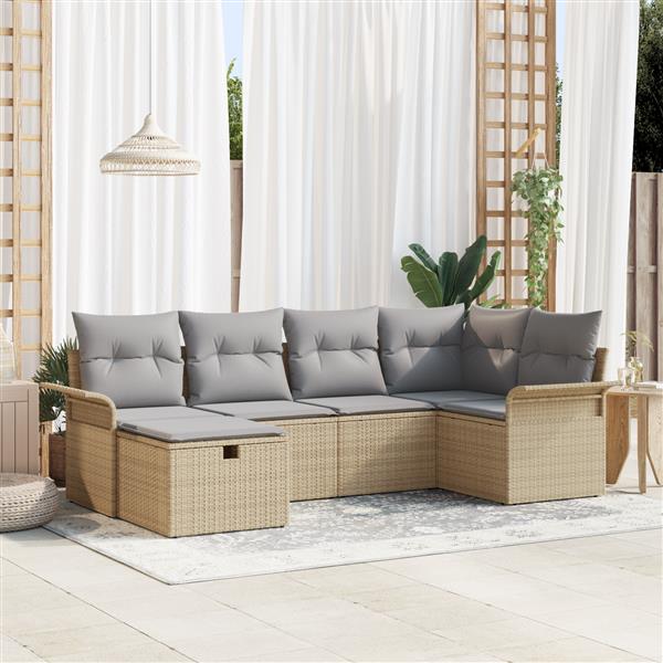 Grote foto vidaxl 6 delige tuinbankenset met kussens poly rattan beige tuin en terras tuinmeubelen