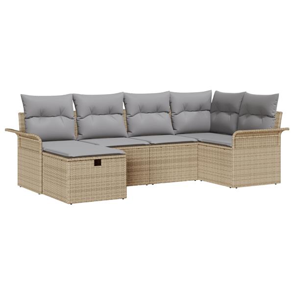 Grote foto vidaxl 6 delige tuinbankenset met kussens poly rattan beige tuin en terras tuinmeubelen