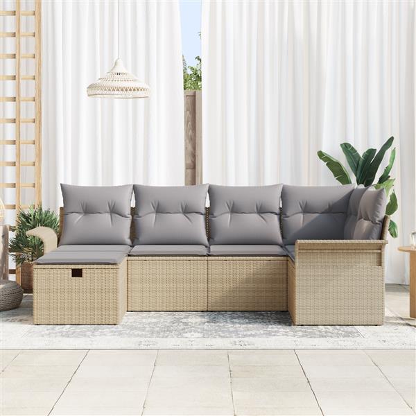 Grote foto vidaxl 6 delige tuinbankenset met kussens poly rattan beige tuin en terras tuinmeubelen