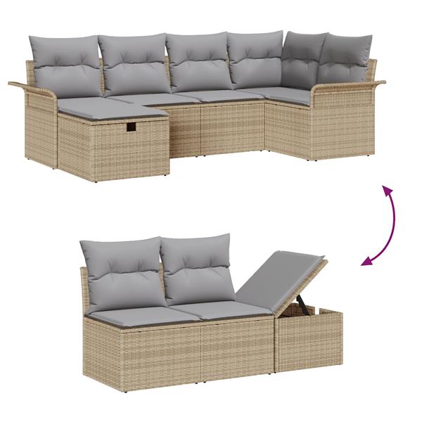 Grote foto vidaxl 6 delige tuinbankenset met kussens poly rattan beige tuin en terras tuinmeubelen