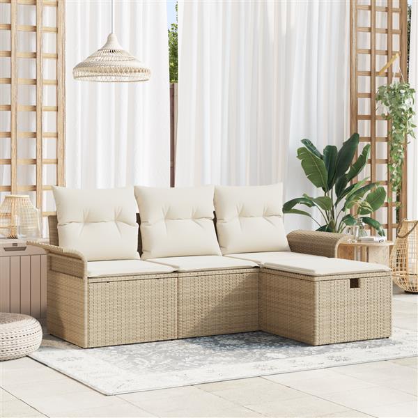 Grote foto vidaxl 4 delige tuinbankenset met kussens poly rattan beige tuin en terras tuinmeubelen
