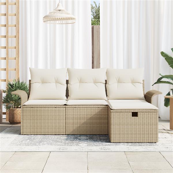 Grote foto vidaxl 4 delige tuinbankenset met kussens poly rattan beige tuin en terras tuinmeubelen