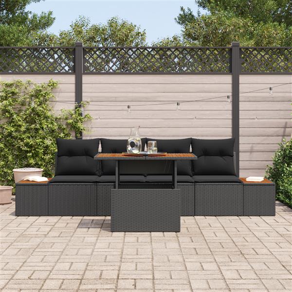 Grote foto vidaxl 5 delige tuinbankenset met kussens poly rattan zwart tuin en terras tuinmeubelen