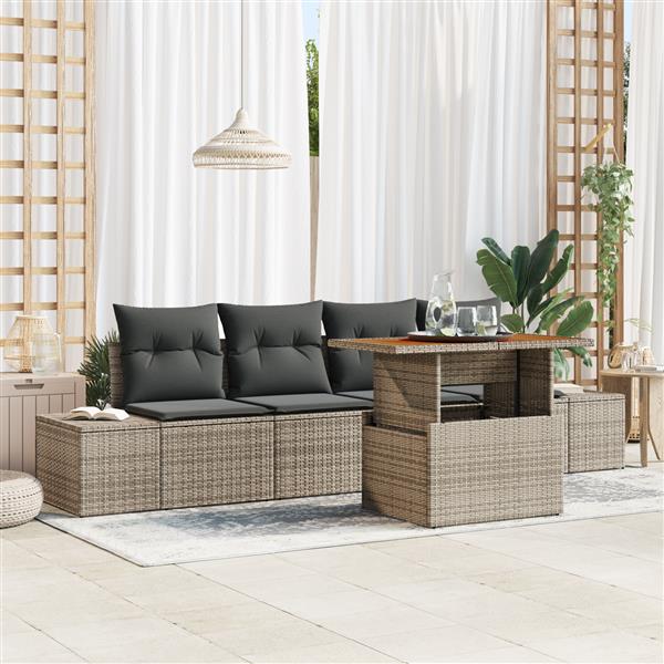 Grote foto vidaxl 5 delige tuinbankenset met kussens poly rattan grijs tuin en terras tuinmeubelen