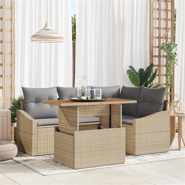 Grote foto vidaxl 5 delige tuinbankenset met kussens poly rattan beige tuin en terras tuinmeubelen
