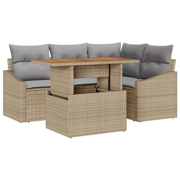 Grote foto vidaxl 5 delige tuinbankenset met kussens poly rattan beige tuin en terras tuinmeubelen