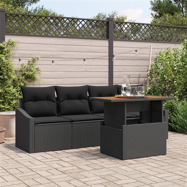 Grote foto vidaxl 5 delige tuinbankenset met kussens poly rattan zwart tuin en terras tuinmeubelen