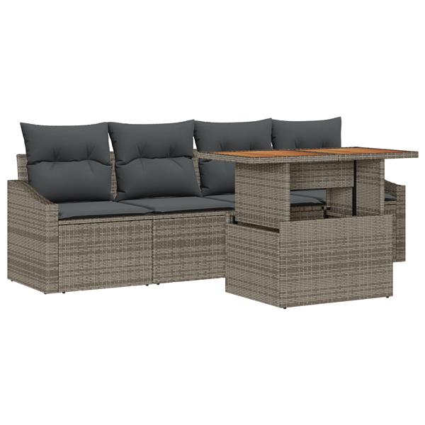 Grote foto vidaxl 5 delige tuinset met kussens grijs poly rattan tuin en terras tuinmeubelen