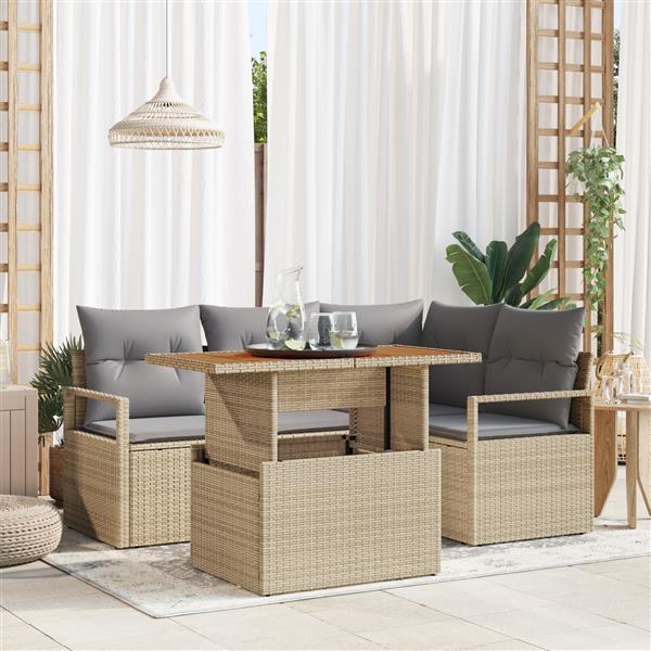 Grote foto vidaxl 5 delige tuinsofa set met kussens in beige poly rattan tuin en terras tuinmeubelen