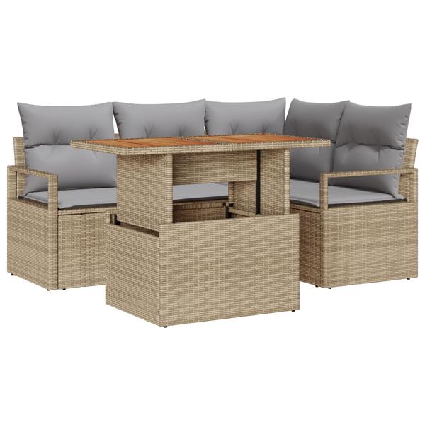 Grote foto vidaxl 5 delige tuinsofa set met kussens in beige poly rattan tuin en terras tuinmeubelen