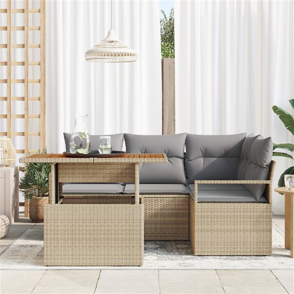Grote foto vidaxl 5 delige tuinsofa set met kussens in beige poly rattan tuin en terras tuinmeubelen