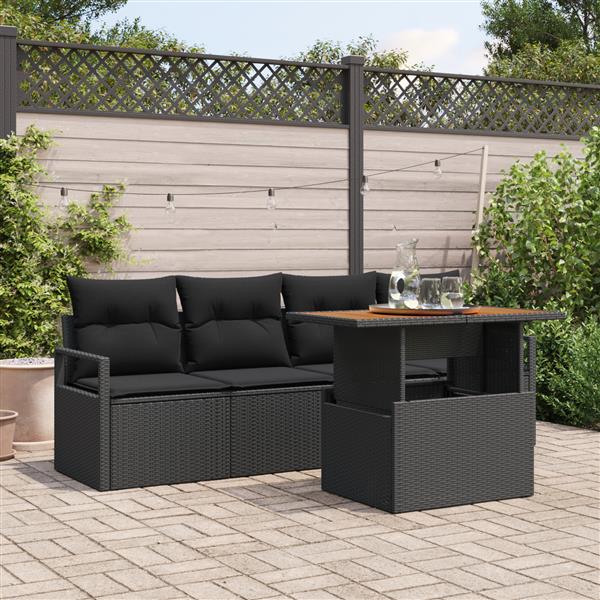 Grote foto vidaxl 5 delige tuinset met kussens in zwart poly rattan tuin en terras tuinmeubelen
