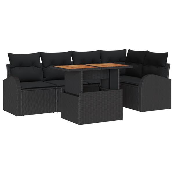 Grote foto vidaxl 6 delige tuin sofa set met kussens zwart poly rattan tuin en terras tuinmeubelen
