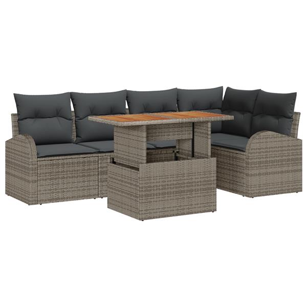 Grote foto vidaxl 6 delige tuin sofa set met kussens grijs poly rattan tuin en terras tuinmeubelen