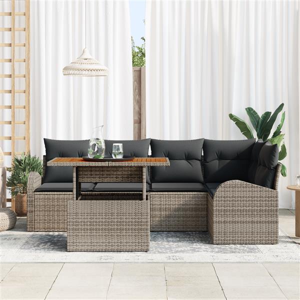 Grote foto vidaxl 6 delige tuin sofa set met kussens grijs poly rattan tuin en terras tuinmeubelen