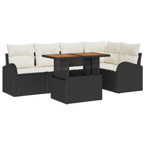 Grote foto vidaxl 6 delige tuin sofa set met kussens zwart poly rattan tuin en terras tuinmeubelen