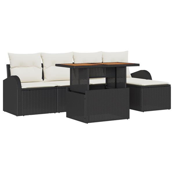 Grote foto vidaxl 6 delige tuinsofa set met kussens zwart poly rattan tuin en terras tuinmeubelen