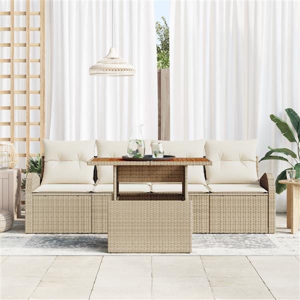 Grote foto vidaxl 5 delige tuinzitset met kussens in beige van poly rattan tuin en terras tuinmeubelen