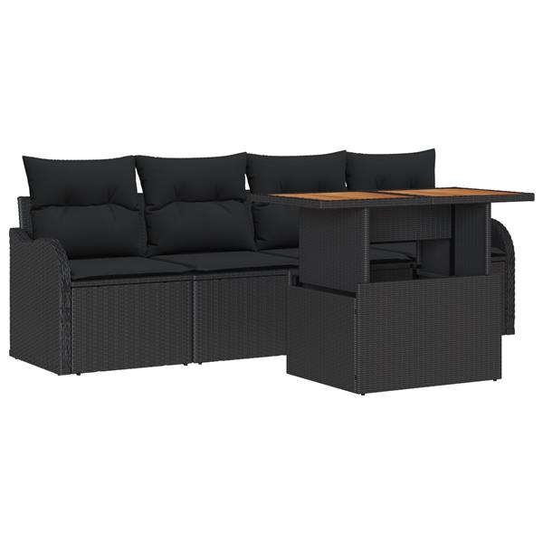 Grote foto vidaxl 5 delige tuinbankenset met kussens poly rattan zwart tuin en terras tuinmeubelen