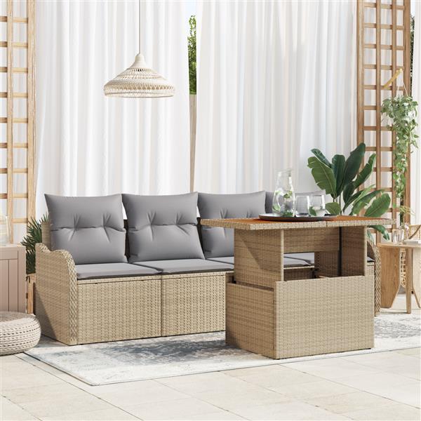 Grote foto vidaxl 5 delige tuinbankenset met kussens poly rattan beige tuin en terras tuinmeubelen