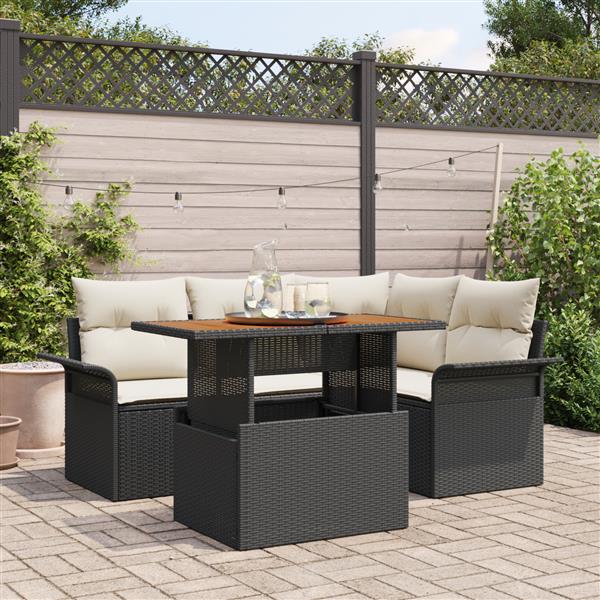 Grote foto vidaxl 5 delige tuinset met kussens in zwart poly rattan tuin en terras tuinmeubelen