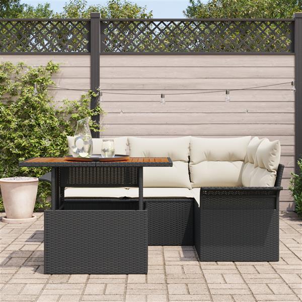 Grote foto vidaxl 5 delige tuinset met kussens in zwart poly rattan tuin en terras tuinmeubelen