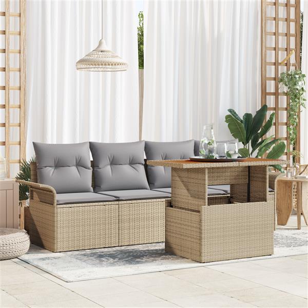 Grote foto vidaxl 5 delige tuinset met kussens in beige poly rattan tuin en terras tuinmeubelen