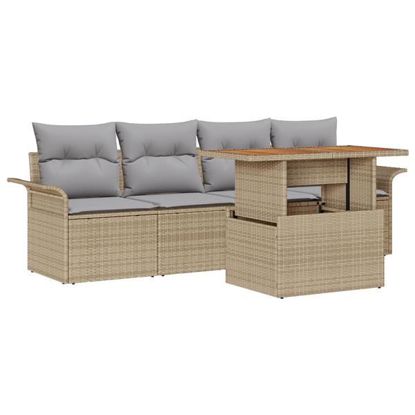 Grote foto vidaxl 5 delige tuinset met kussens in beige poly rattan tuin en terras tuinmeubelen