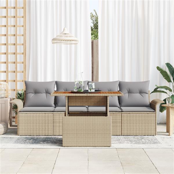 Grote foto vidaxl 5 delige tuinset met kussens in beige poly rattan tuin en terras tuinmeubelen