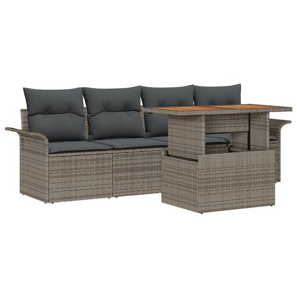 Grote foto vidaxl 5 delige tuinbankset met kussen grijs poly rattan tuin en terras tuinmeubelen