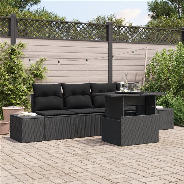 Grote foto vidaxl 5 delige tuinbankenset met kussens poly rattan zwart tuin en terras tuinmeubelen