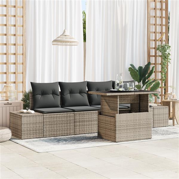 Grote foto vidaxl 5 delige tuinbankenset met kussens poly rattan grijs tuin en terras tuinmeubelen