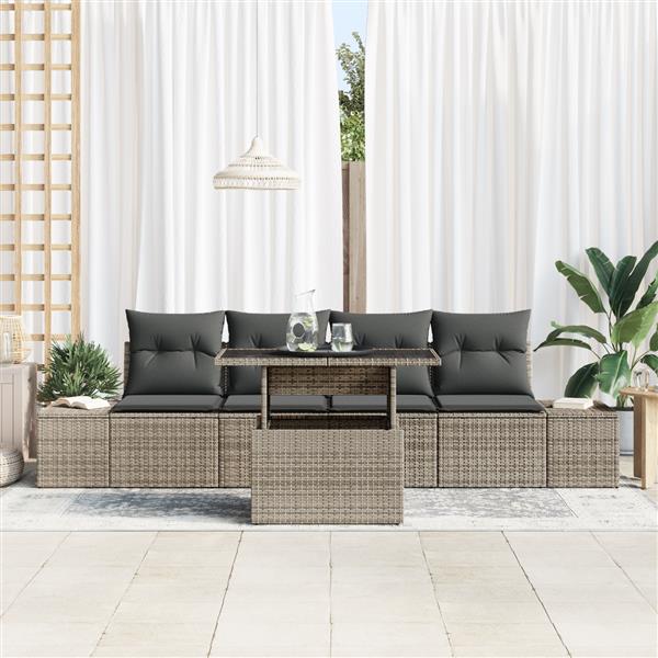 Grote foto vidaxl 5 delige tuinbankenset met kussens poly rattan grijs tuin en terras tuinmeubelen