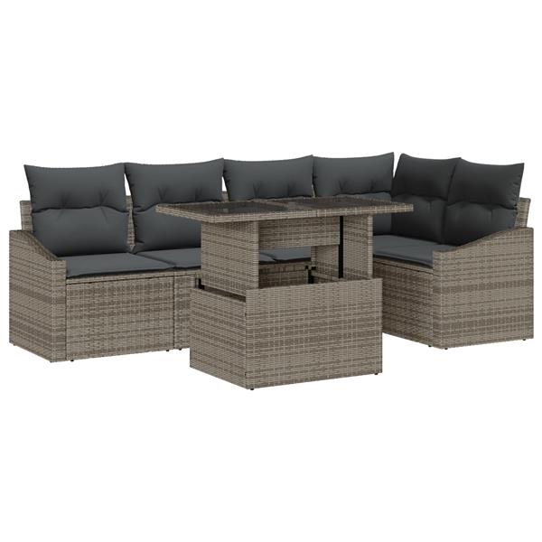 Grote foto vidaxl 6 delige tuinsofa set met kussens in grijs poly rattan tuin en terras tuinmeubelen