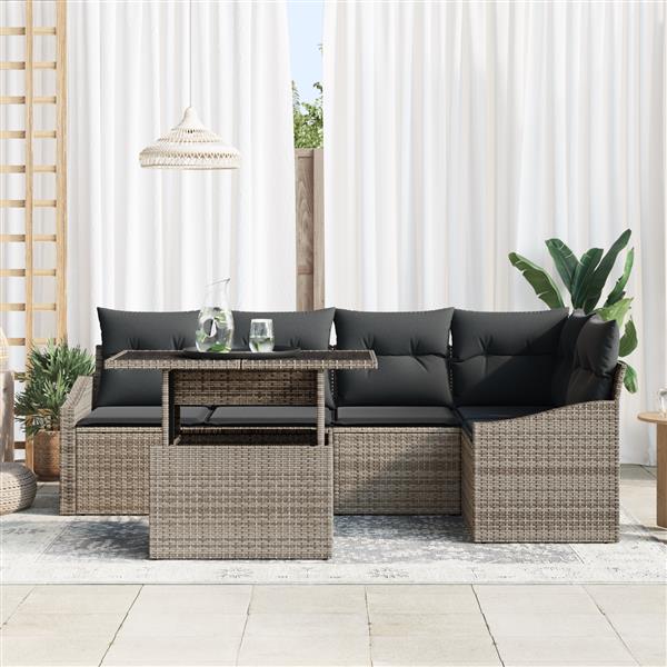 Grote foto vidaxl 6 delige tuinsofa set met kussens in grijs poly rattan tuin en terras tuinmeubelen