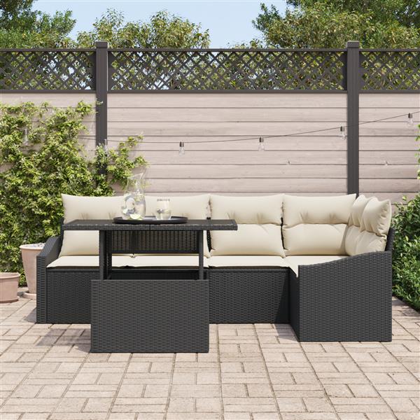 Grote foto vidaxl 6 delige tuinbankenset met kussens poly rattan zwart tuin en terras tuinmeubelen