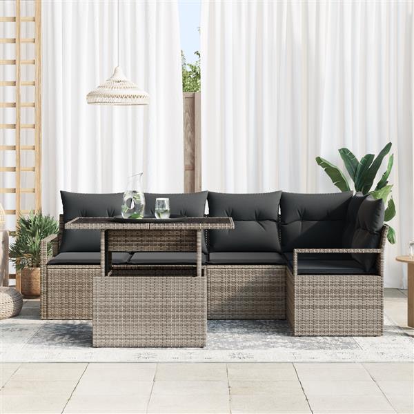 Grote foto vidaxl 6 delige tuinsofa set met kussens in grijs poly riet tuin en terras tuinmeubelen
