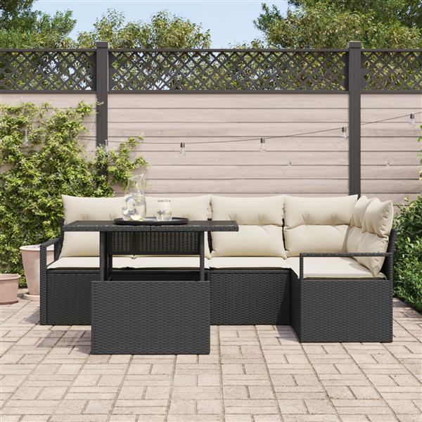 Grote foto vidaxl 6 delige tuinset met kussens in zwart poly rattan tuin en terras tuinmeubelen