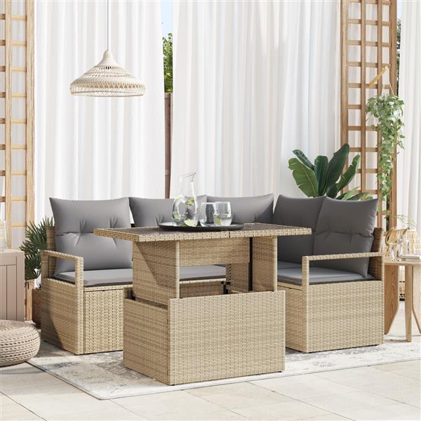 Grote foto vidaxl 5 delige tuinset met kussens in beige poly riet tuin en terras tuinmeubelen